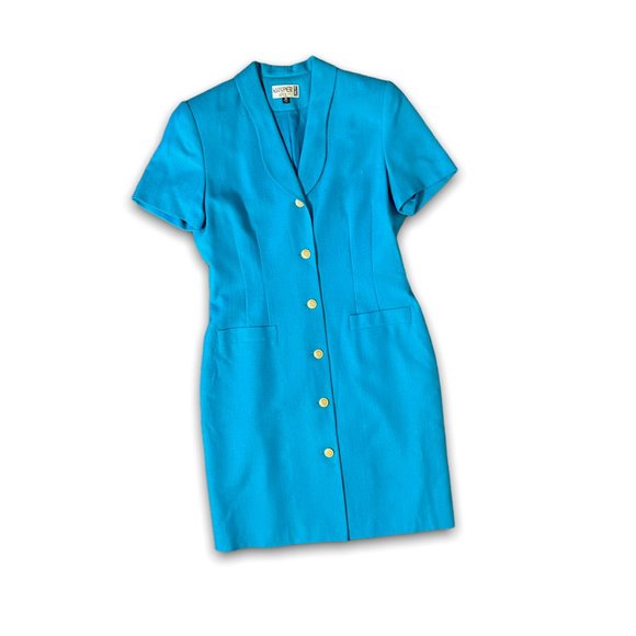 Vintage 90s Kasper ASL Blue Blazer Short Sleeve Mini Dress - Picture 6 of 8